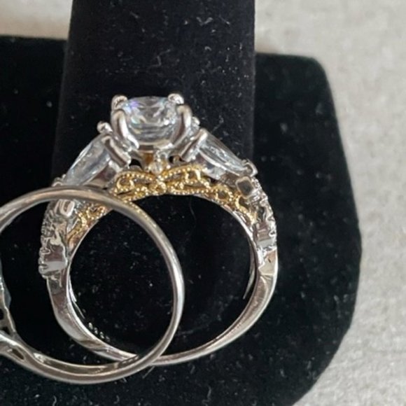 Sterling Silver over 5 carat TW Topaz & CZ Chunky Band 14kt Gold Filigree High - Picture 7 of 7